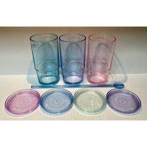 Tupperware Preludio acrylic watercolor 3 tumblers 4 coasters 1 stir stick VTG